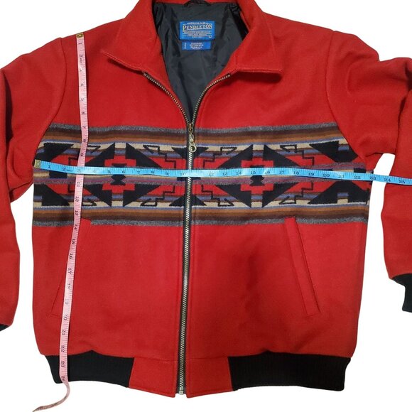 PENDLETON Unisex Red Wool Aztec Native Western Southwest Bomber Jacket Large - Picture 8 of 11